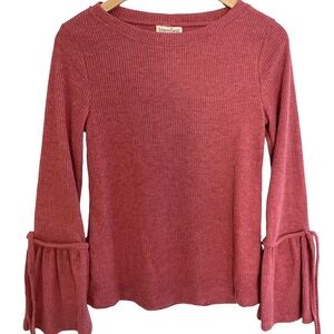 Bloomfield Rustic Red Long Sleeve Bell Sleeve Ribbed Knot Top